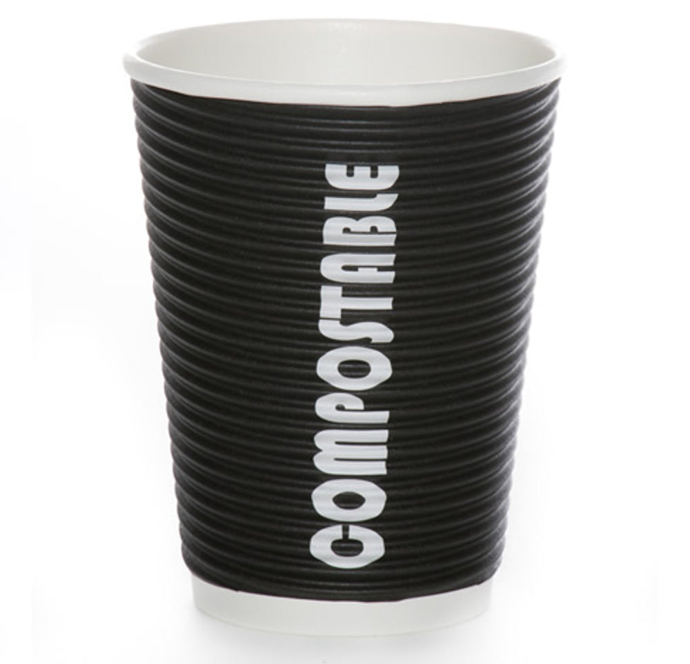 12 OZ Hot Cups 500 Count Compostable Black